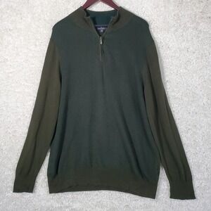Brooks Brothers Mens Cotton Cashmere 1/4 Zip Sweater Green Size‎ XL Classic Work